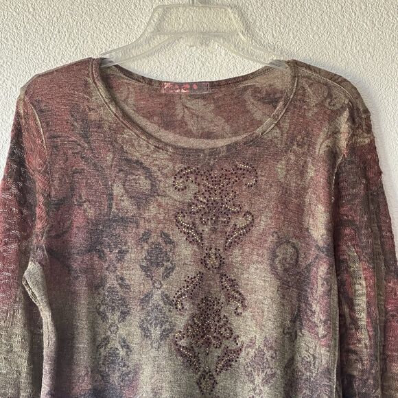 Cactus Boho Women’s Tunic Shirt Scoop Neck Top Flared Hem Long Sleeve - Picture 2 of 10